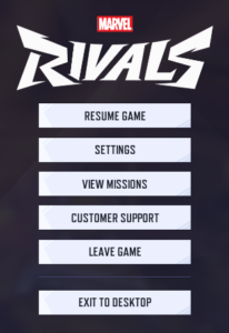 Marvel Rivals Menu